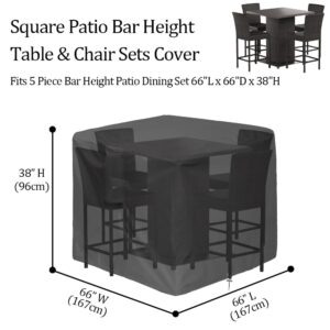 Izzybang 5 Piece Bar Height Patio Dining Set Covers Waterproof Outdoor 66 Inch Square Patio Furniture Bar Height High Top Bistro Table & Chair Sets Winter Cover, Black