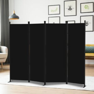 room divider 4-panel privacy screen with 3 support foot, portable screen steel frame with hook&loop for home, office, classroom, studio, meeting black