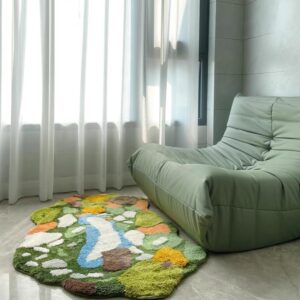 Moss Rug 3D Plush Bathroom Rug 2' x 3' Bedroom Rug Non Slip Area Rug Mountains River Flowers Grass Rug for Kitchen Bedroom Living Room Laundry Apartment Entry Doorway Porch