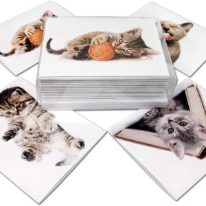 Small World Greetings Playful Kitten Cards 12 Count - Blank Inside with Envelopes - A2 Size (5.5”x4.25”) - Cat Stationery - All Occasion, Thank You, Birthday, and More