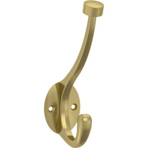 franklin brass pilltop (5-pack) coat and hat wall hooks double hooks for hanging satin gold wall mount hanger backpack, purse, bag, towel organization decorative wall hooks b34865k-sg-c