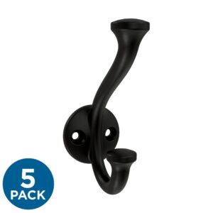 Franklin Brass Casual Farmhouse (5-Pack) Coat and Hat Wall Hooks Double Hooks for Hanging Matte Black Wall Mount Hanger Backpack, Purse, Bag, Towel Organization Decorative Wall Hooks B46707K-FB-C