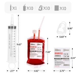 UNIMEIX 10 Pack Halloween Blood Bags for Drinks, Fake Blood Drink Pouches Reusable Juice Drink IV Bag for Vampire Party Theme Party Halloween Decoration