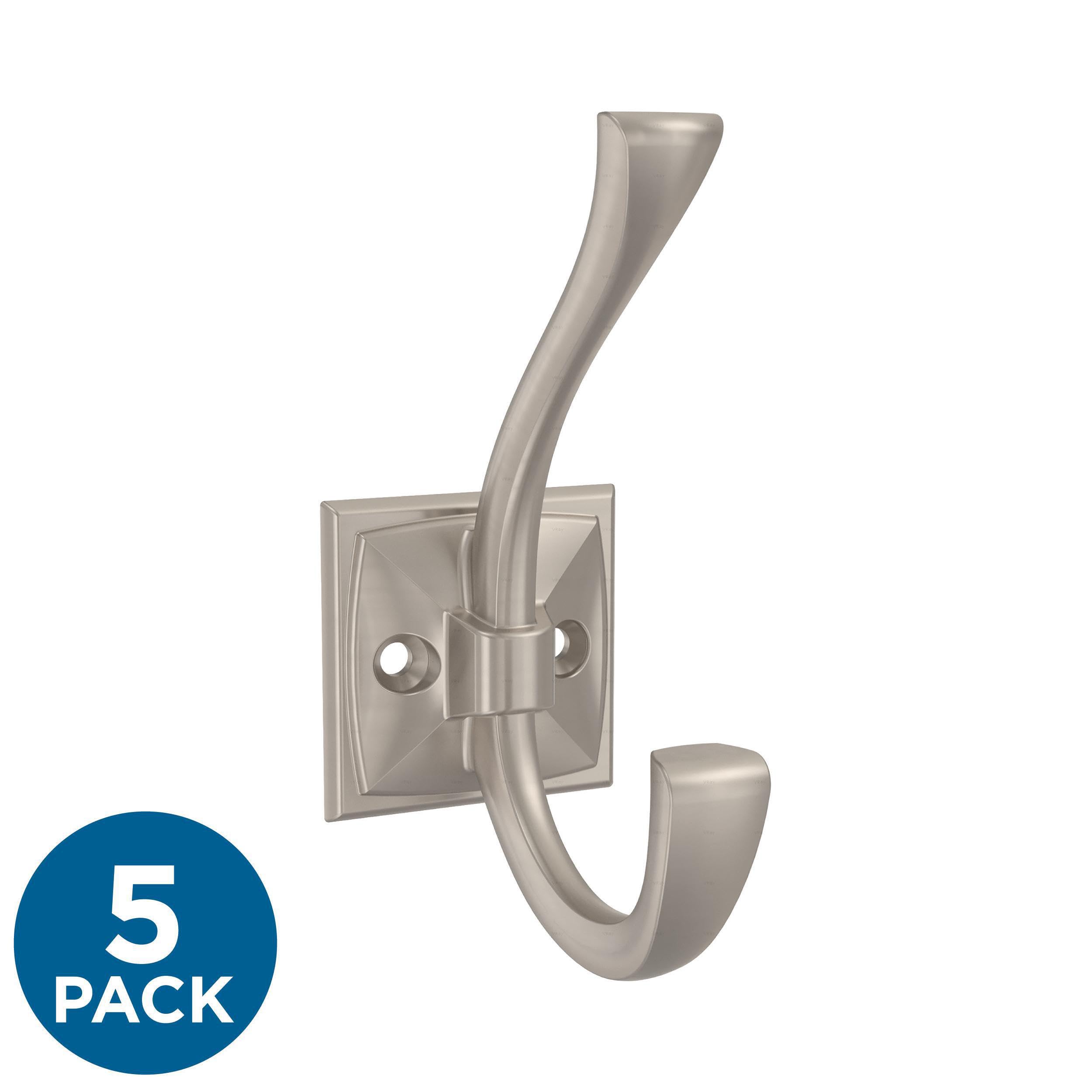 Franklin Brass Ruavista (5-Pack) Coat and Hat Wall Hooks Double Hooks for Hanging Nickel Wall Mount Hanger Backpack, Purse, Bag, Towel Organization Decorative Wall Hooks B48022K-NIC-C