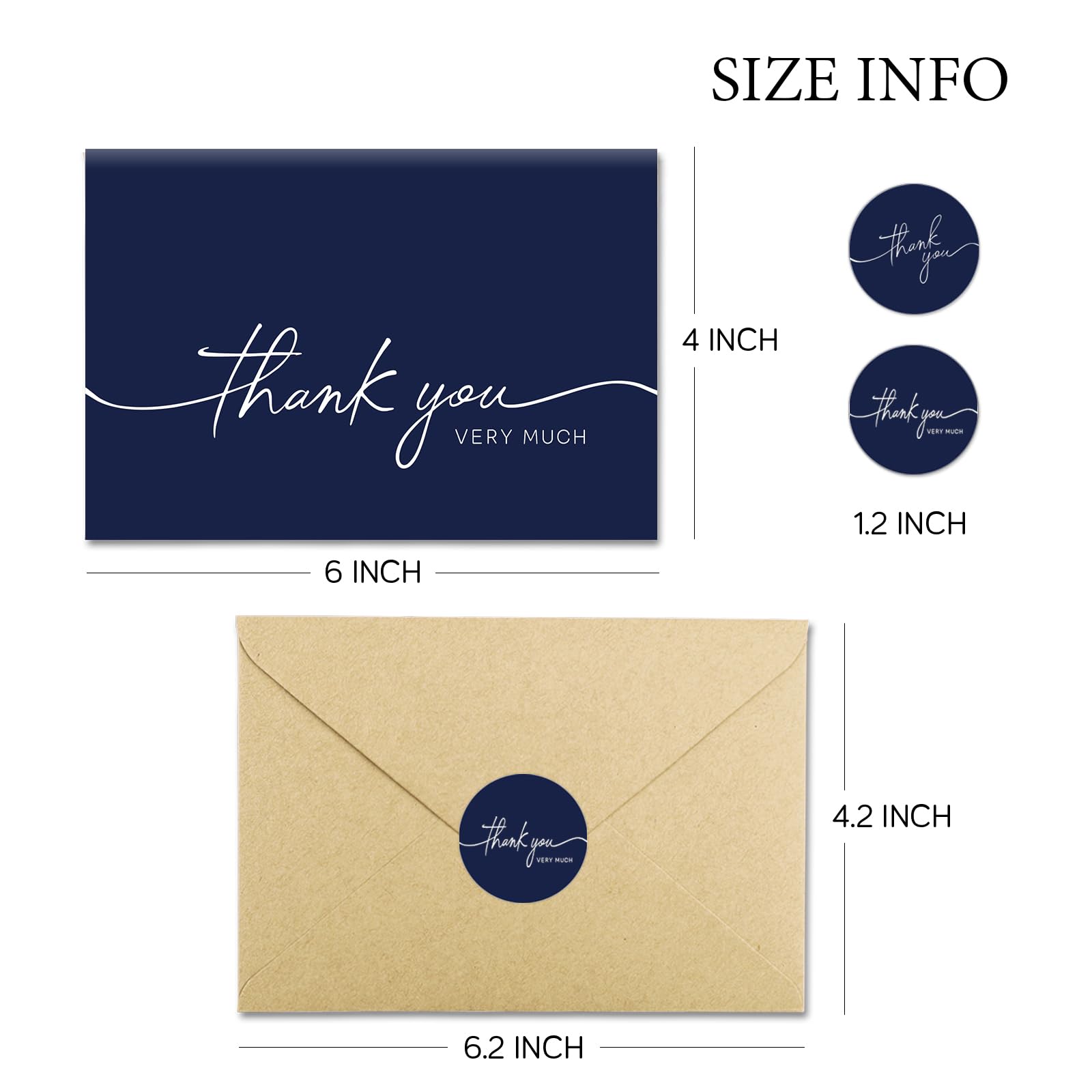 BGTCARDS 30 Pack Thank You Cards with Envelopes, Navy Blue Thank You Cards, 4" x 6" Classy Thank You Card for Business, Baby Shower, Wedding, Small Business, Graduation, Bridal Shower