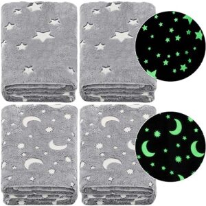 glow in the dark throw blanket christmas birthday gifts for kids, flannel fleece blanket soft warm cozy kids blanket for boys girls, 47 x 59 inches (moon, star,4 pieces)