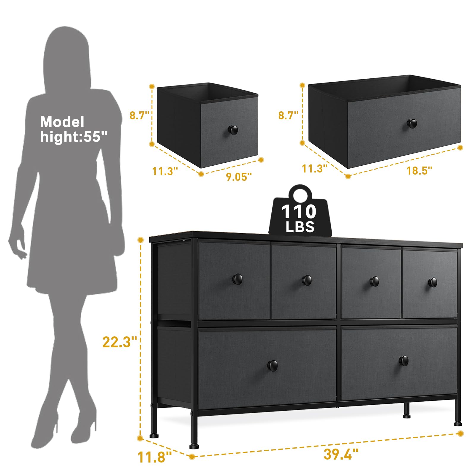 EnHomee Dresser for Bedroom with 6 Drawer, Wide Dresser & Chests of Drawers Dressers for Closet, Bedroom, Entryway, Grey