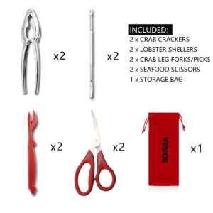 WENDOM Crab Crackers and Tools set of 2, 9Pcs Lobster Crackers and Picks Set Stainless Steel, Nut Crackers for Crab Legs,Seafood Scissors, Storage Bag