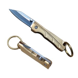 cohomelars small keychain knife,mini folding pocket knife,brass handle, stainless steel blade, edc box cutter,small gift for women men