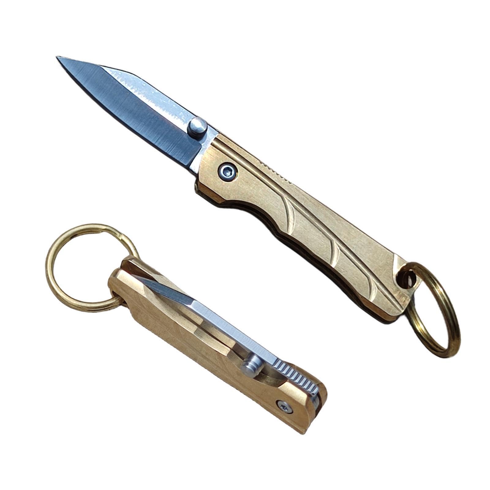 COHOMELARS Small Keychain Knife,Mini Folding Pocket Knife,Brass Handle, Stainless Steel Blade, EDC Box Cutter,Small Gift for Women Men