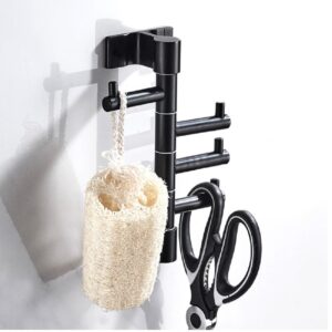 Swivel Towel Hooks Wall Coat Rack with 3 Swivel Arms, Towel Hooks for Bathrooms,Heavy Duty Wall Clothes Hooks, Wall Mounted Swivel Coat Rack Hat Rack(Black, 3 Arms)