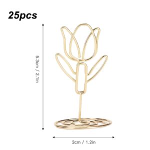 MANMAOHE 25Pcs Gold Table Number Holders Rose Flower Shaped Wire Picture Holder Small Size Table Card Holders Table Number Stands Photo Stand for Centerpieces Wedding Party Birthday