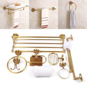 7X Vintage Copper Wall Mounted Towel Rack Kit Bathroom Hardware Complete Toilet Paper Brush Holder Ring Soap Towel Rack for Bathroom, Toilet