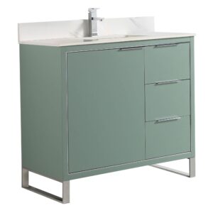 fine fixtures opulence collection 36 in. w x 18 in. d x 33 in. h bathroom vanity in mint green with white carrara sintered stone sink - chrome hardware