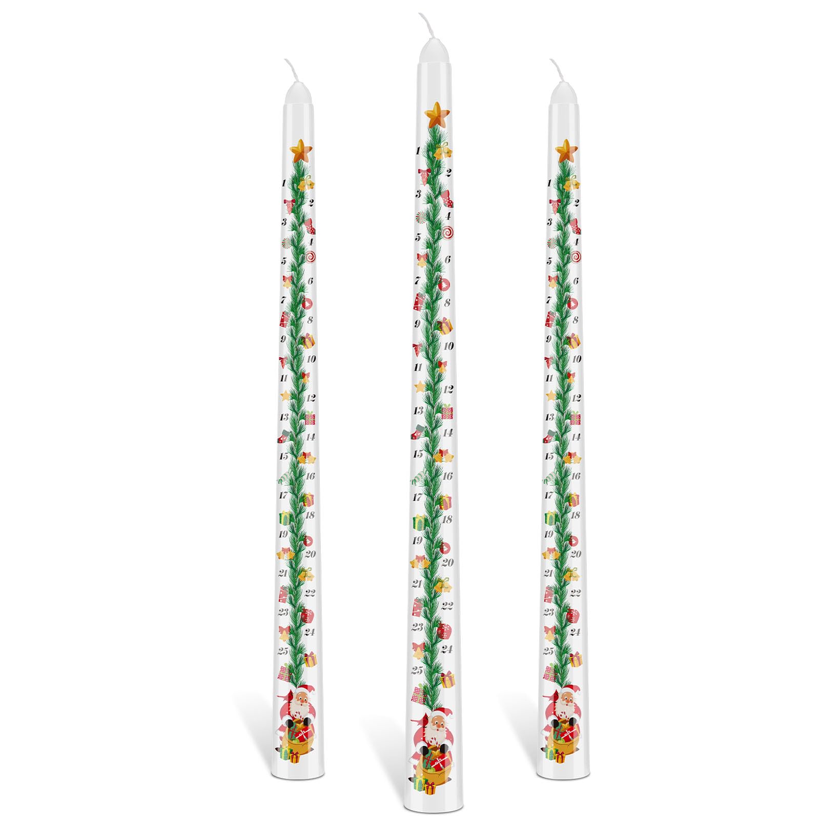 Jutom 3 Pcs Christmas Advent Candle Countdown Christmas Calendar Candle Christmas Gifts Advent Calendar, 12 Inch