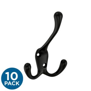 Franklin Brass (10-Pack Triple Wall Hooks 3-Prong Hooks for Hanging Matte Black Wall Mount Hanger Backpack, Purse, Bag, Towel Organization Decorative Wall Hooks B13539K-FB-C