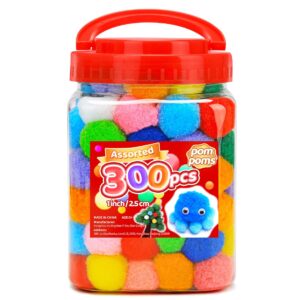 iooleem multi-color pom poms, 300pcs 1inch, pom poms for arts and crafts, pom pom balls, craft pom poms.