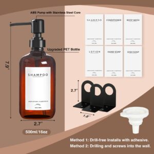 Supforce Shampoo Dispenser for Shower Wall Mount, No Drill Shampoo and Conditioner Dispenser with Matte Pump and Waterproof Labels, Shower Soap Dispenser Wall Mounted for Home Bathroom - Amber