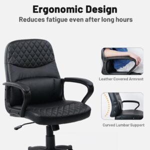 CLATINA Office Chair - Mid Back Leather Computer Desk Chair with Wheels, Ergonomic Executive Swivel Chair with Lumbar Support, Armrest for Home Office Black, 2 Pack