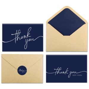 bgtcards 30 pack thank you cards with envelopes, navy blue thank you cards, 4" x 6" classy thank you card for business, baby shower, wedding, small business, graduation, bridal shower