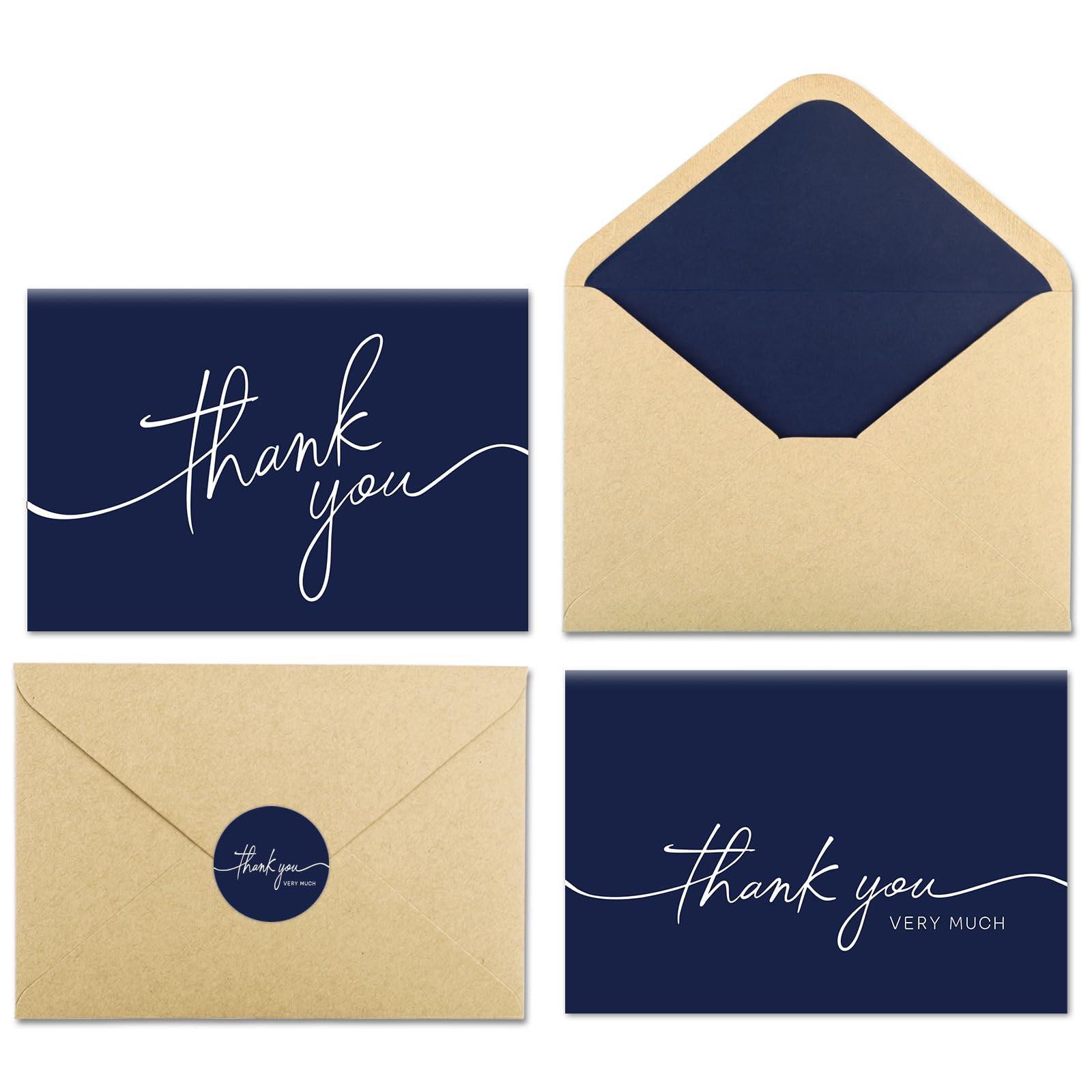 BGTCARDS 30 Pack Thank You Cards with Envelopes, Navy Blue Thank You Cards, 4" x 6" Classy Thank You Card for Business, Baby Shower, Wedding, Small Business, Graduation, Bridal Shower