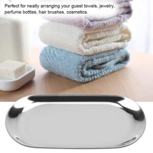 Trinket Tray, Stainless Steel Decorative Tray Oval Vanity Tray Small Perfume Tray for Perfume, Cosmetics, Jewelry, Makeup or Tea Fruit (18 * 8cm/7.1 * 3.2in, Silver)