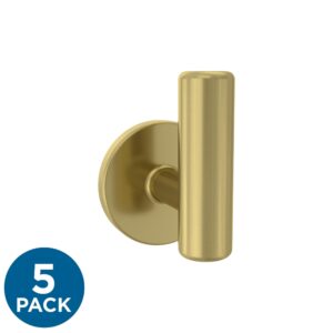 Franklin Brass Cylindrical Post (5-Pack) Single Wall Hooks 1-Prong Coat/Hat Satin Gold Hooks for Hanging Wall Mount Hanger Clothes, Purse, Bag, Towel Organization Decorative Wall Hooks B48024K-SG-C