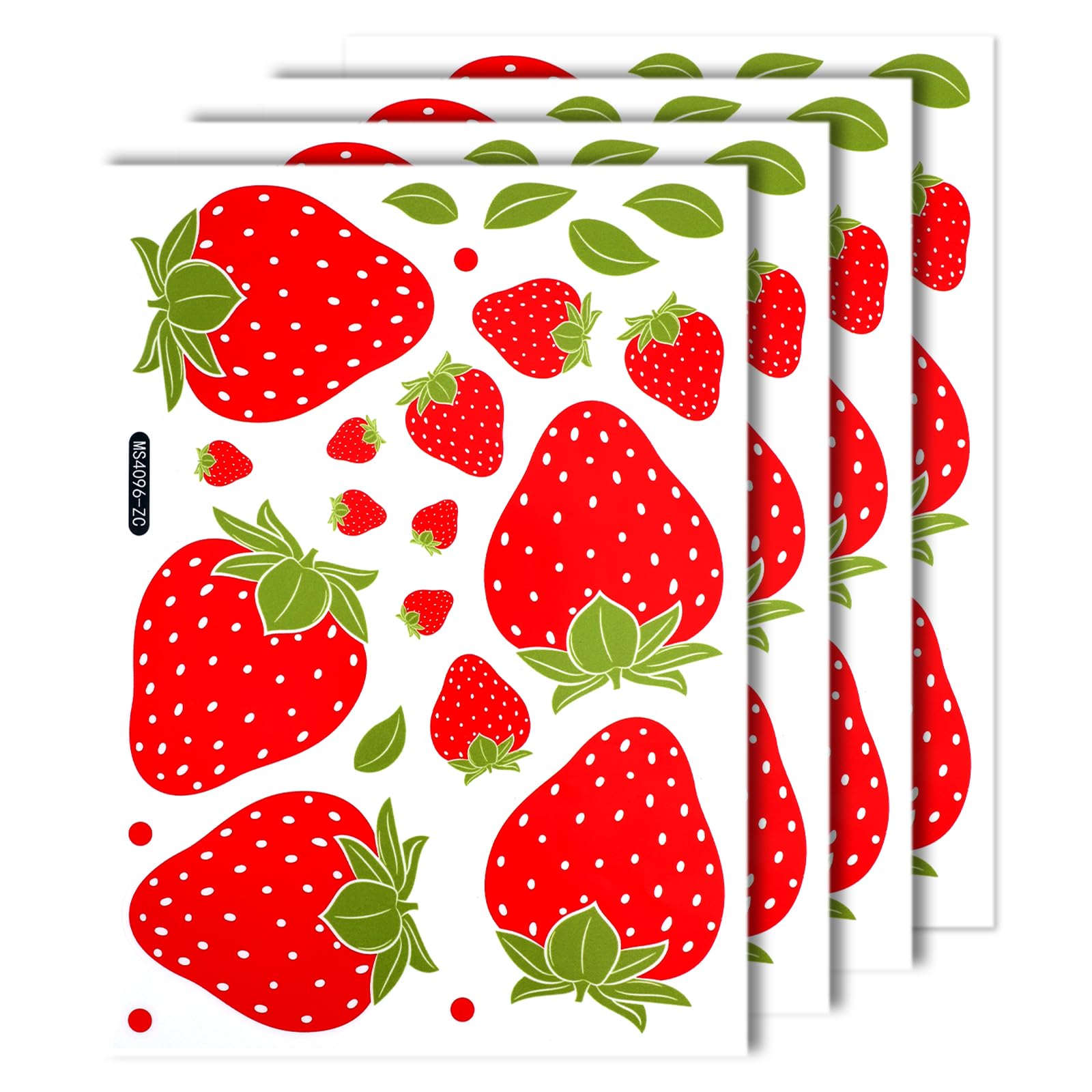 4 Sheets / 92pcs Strawberry Wall Decals, Removable Cute Fruit Wall Stickers for Girls Bedroom Dorm Dining Room Kitchen Bathroom Waterproof Decor