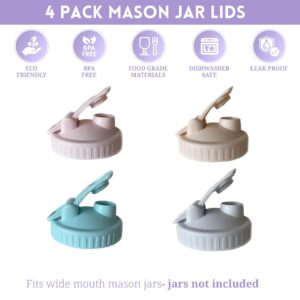 4pcs Mason Jar Lids Wide Mouth with Pour Spout & Leak-Proof Flip Cap | BPA-Free (Jars Not Included)