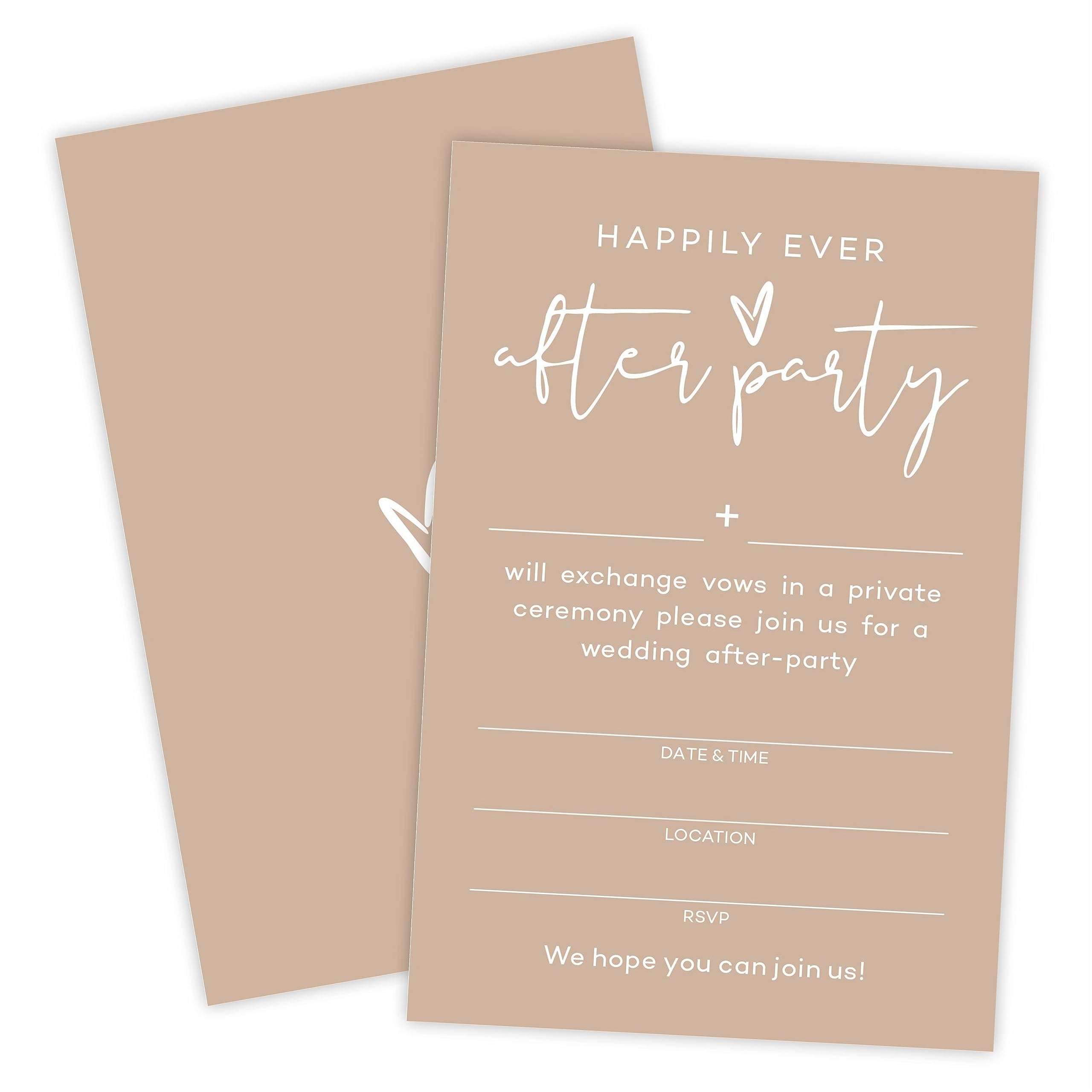 TPYEN Happily Ever After Party Invitations, Minimalist Brown Wedding Reception Party Invitation, Celebration for Bride & Groom, Party Favor & Supplies - A04