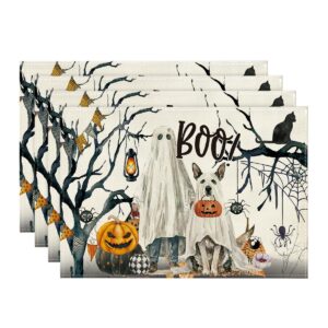 artoid mode ghost pumpkins tree dog boo halloween placemats set of 4, 12x18 inch seasonal fall holiday table mats for party kitchen dining decoration