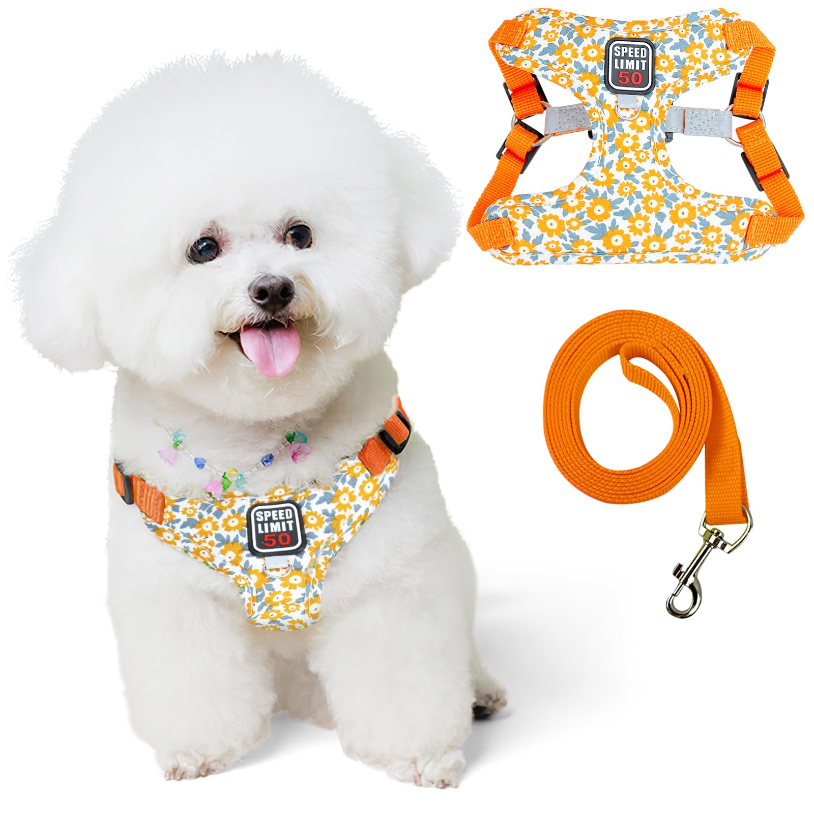 HOWWFALY Soft Mesh Dog Harness and Leash Set,Reflective Breathable Lightweight Easy Walk Escape Proof Vest Harnesses with Safety Buckle for Small Medium Dogs Cats (Orange, M)