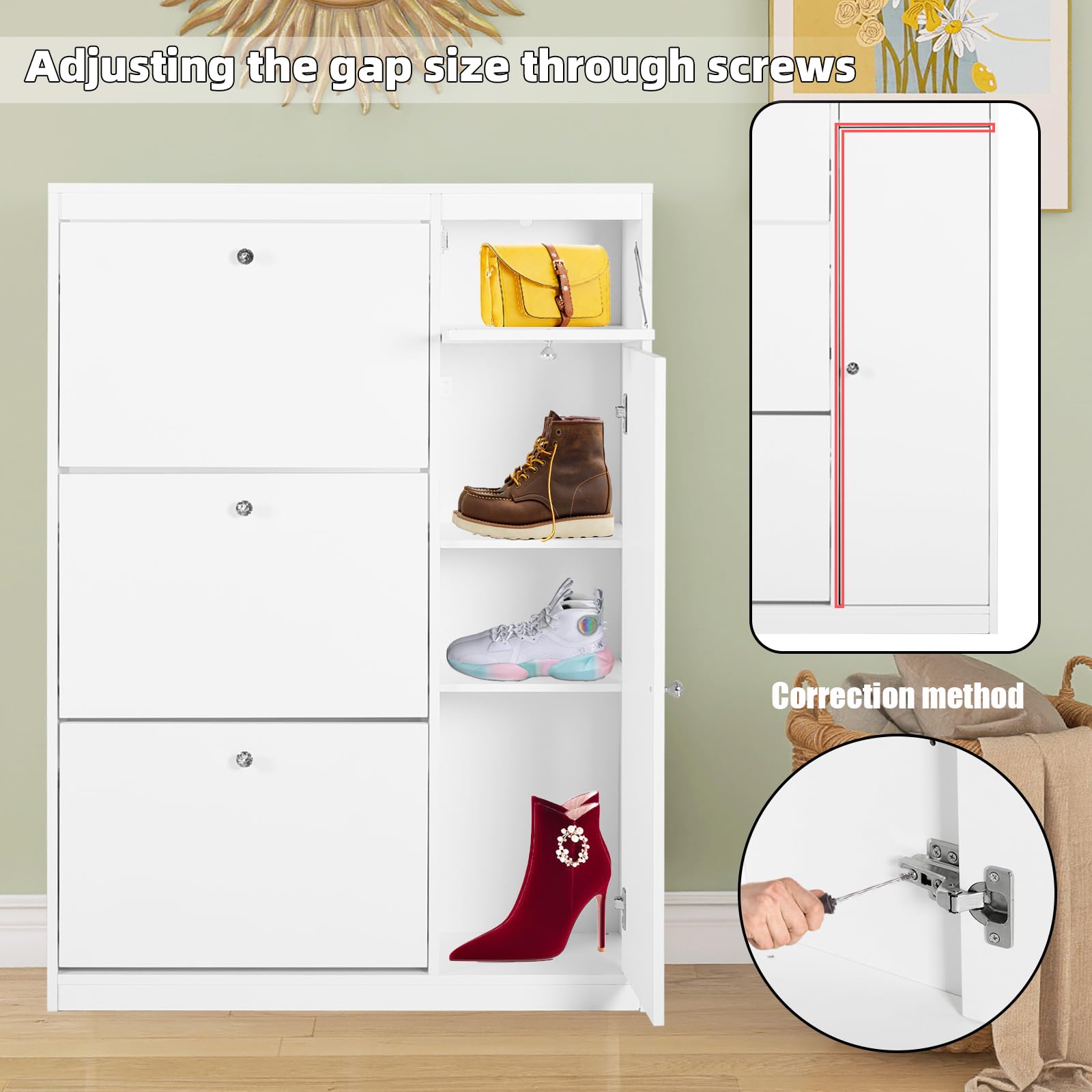 HOPUBUY White Shoe Cabinet for Entryway, Shoe Storage Cabinet for Larger Shoes, Hidden Shoe Organizer with Door, Modern Shoe Storage Cabinet for Men Women's Heels, Boots, Slippers