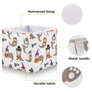 Emelivor Cute Otter Halloween Rectangle Storage Bins Fabric Storage Cube Large Storage Baskets for Shelves Collapsible Cube Organizer Bins for Shelves Nursery Closet Bedroom Living Room,16 x 11inch