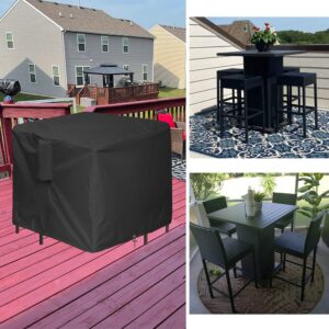 Izzybang 5 Piece Bar Height Patio Dining Set Covers Waterproof Outdoor 66 Inch Square Patio Furniture Bar Height High Top Bistro Table & Chair Sets Winter Cover, Black