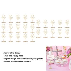 MANMAOHE 25Pcs Gold Table Number Holders Rose Flower Shaped Wire Picture Holder Small Size Table Card Holders Table Number Stands Photo Stand for Centerpieces Wedding Party Birthday