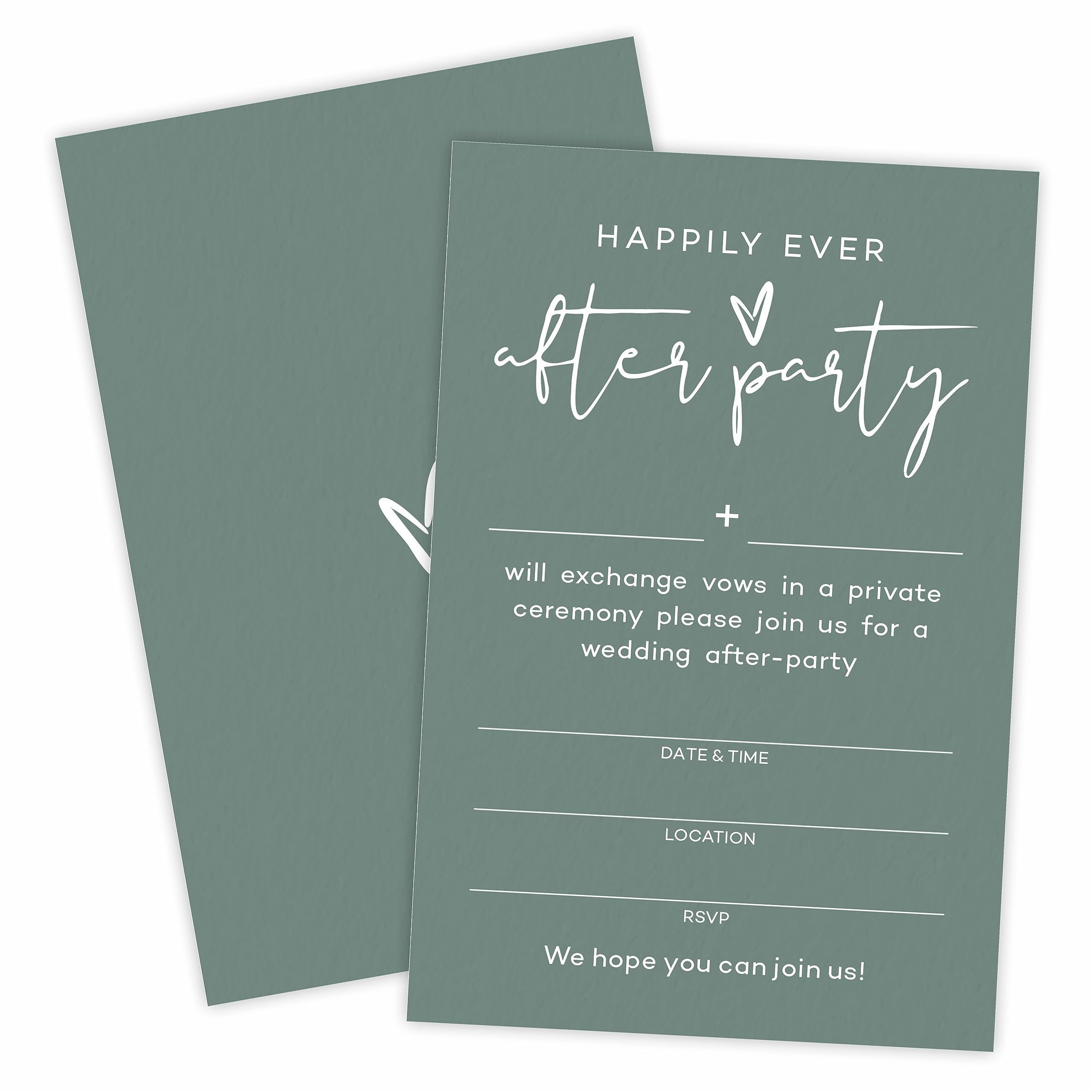 TPYEN Happily Ever After Party Invitations, Minimalist Dark Green Wedding Reception Party Invitation, Celebration for Bride & Groom, Party Favor & Supplies - A03