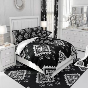 Erosebridal Western Aztec Bedding Set Exotic Tribal Mexican Bohemian Comforter Cover Black White Boho Aztec Duvet Cover for Teen Boys Adults Men Geometric Ethnic Bedspread Cover 2 Pillow Cases King