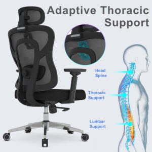 Logicfox Ergonomic Mesh Office Chair, High Back Desk Chair with 3D Armrests, Adaptive Thoracic Support, 3D Lumbar Support & Adjustable Headrest, Home Swivel Computer Chair with Tilt Function