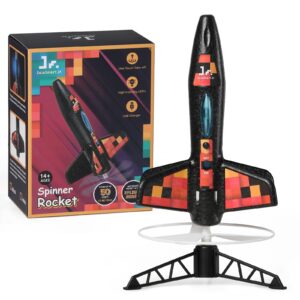 sainsmart jr. rocket launcher for kids, motorized air rocket outdoor toy with led light, self-launching rockets kit, gift for boys and girls (black)