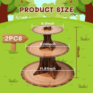 Ira Pollitt 2 Pcak 3 Tier Woodland Cupcake Stand Wooden Cupcake Stand Tower Wood Birthday Party Supplies for Woodland Forest Birthday Party Decor Supplies