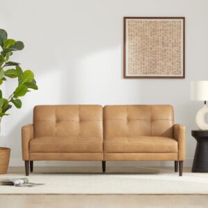 chita mid-century sofas furniture 73.2''w faux leather sofa couch sets for living room apartment, cognac brown