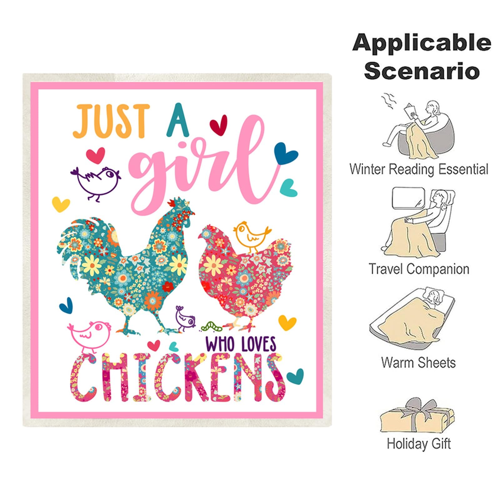 Cute Chicken Blanket Just A Girl Who Loves Chickens Blankets Super Soft Sherpa Throw Blanket Bedding Decor Gifts for Kids Boys Girls Toddler Adults 60"x50"