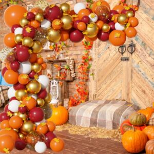 Fall Balloons Thanksgiving Balloons Balloons Orange Yellow Burgundy Gold and Confetti Balloons Autumn Theme Decorations for Baby Shower Birthday Wedding Bridal Boys Girls Thanksgiving Party Decor