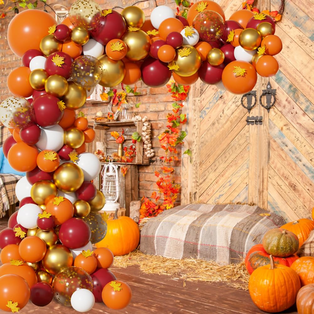 Fall Balloons Thanksgiving Balloons Balloons Orange Yellow Burgundy Gold and Confetti Balloons Autumn Theme Decorations for Baby Shower Birthday Wedding Bridal Boys Girls Thanksgiving Party Decor