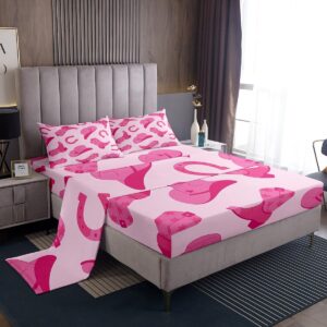 erosebridal cowgirl bed sheets cute kawaii pink cowgirl twin sheet set gifts for girls women cowboy hat boots horseshoe bedding set wild west cowgirls fitted sheet + flat sheet + 1 pillow case