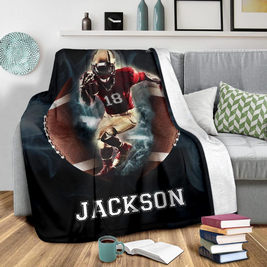 Custom Football Plaid Blanket, Football Throw Blanket Football Blankets for Boys Son,Custom Blanket Gift for Mom Birthday, Soft Bed Flannel Blanket Football Boy Gifts