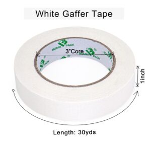 BOMEI PACK White Gaffer Tape, Matte Non-Reflective, 1inch x 30yds No Residue Hand Tear Self-Adhesive Gaffer Tape for Labeling, Cable, Stage, Photo Studio, Painters and Duct Repair, 1 Pack