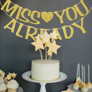 Qttier Miss You Already Banner, Pre-strung Party Decorations for Farewell Party Going Away Party Goodbye Party Retirement Graduation, Gold Glitter