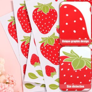 4 Sheets / 92pcs Strawberry Wall Decals, Removable Cute Fruit Wall Stickers for Girls Bedroom Dorm Dining Room Kitchen Bathroom Waterproof Decor